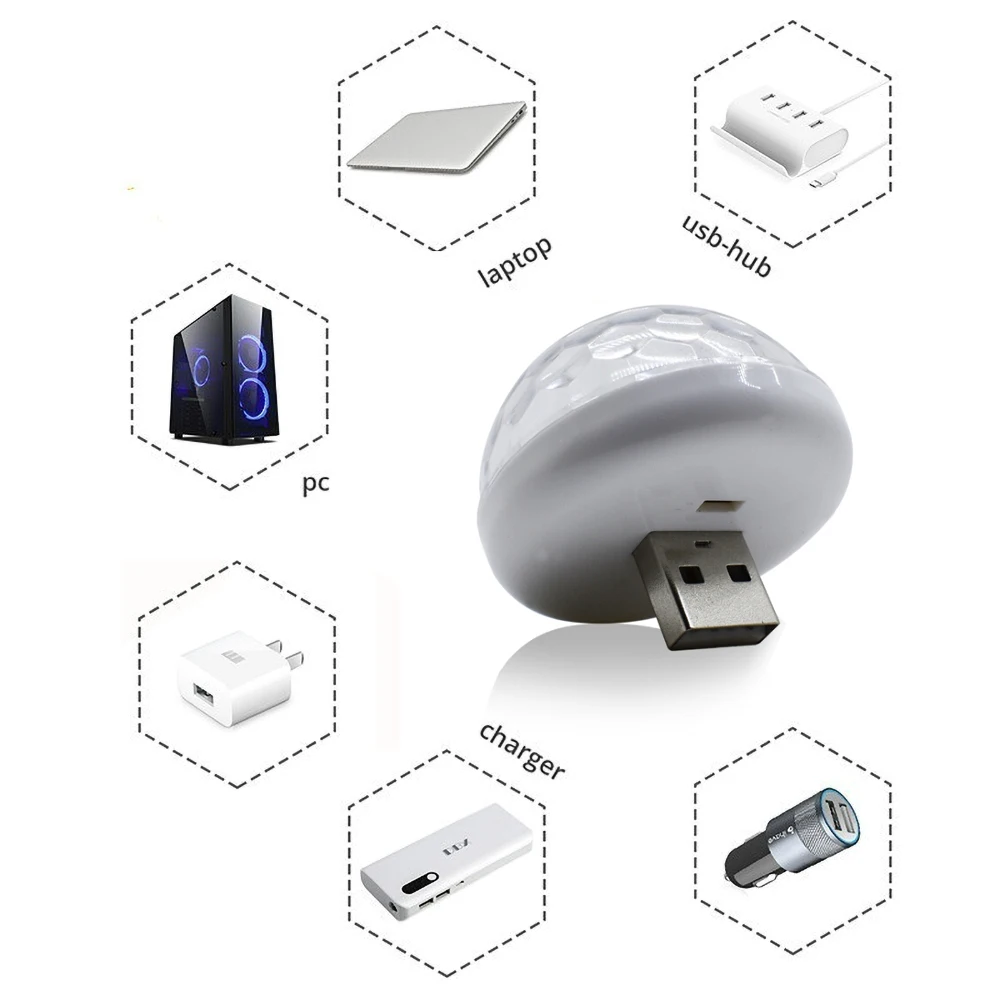 Мини USB Красочный атмосферный светильник для автомобиля вечерние DJ LED RGB