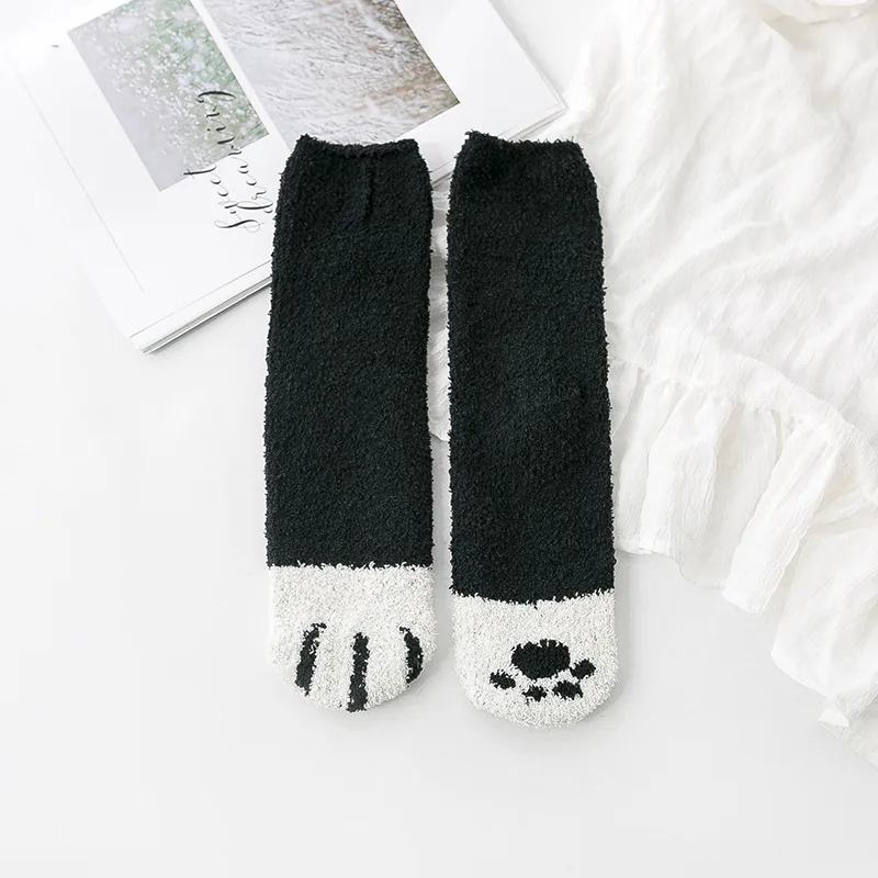 

New Coral Fleece Socks Women Female Winter Kawaii Cat Claws Socks Cute Thick Warm Sleeping Floor Socks calcetines de la mujer