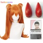 Парик для косплея Asuka Langley Soryu длинный оранжевый с 2 конским хвостом термостойкие синтетические шпильки для волос реквизит + бесплатная шапочка для парика