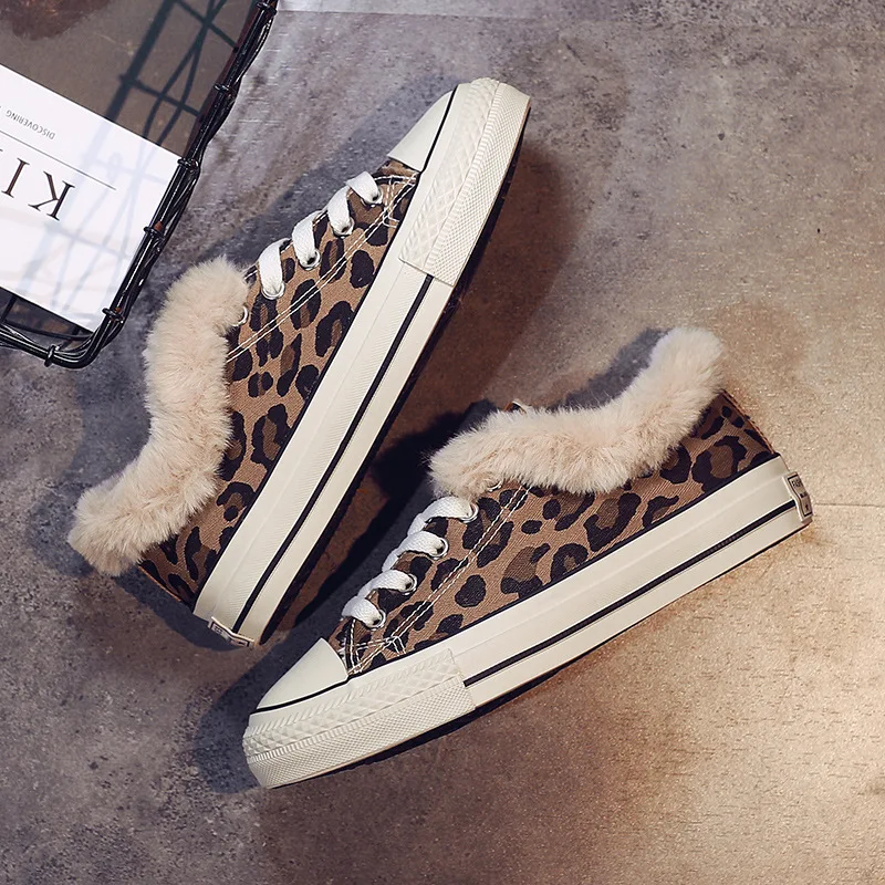 Женские ботинки с леопардовым принтом Сезон Зима модные кашемировые мехом