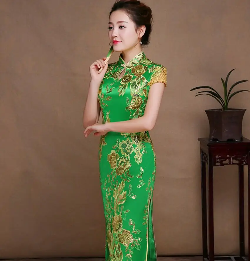 

Sexy Dress Oriental Evening Chinese Style Women Elegant Qipao Long Robe Retro Vestido Big Size Cheongsam