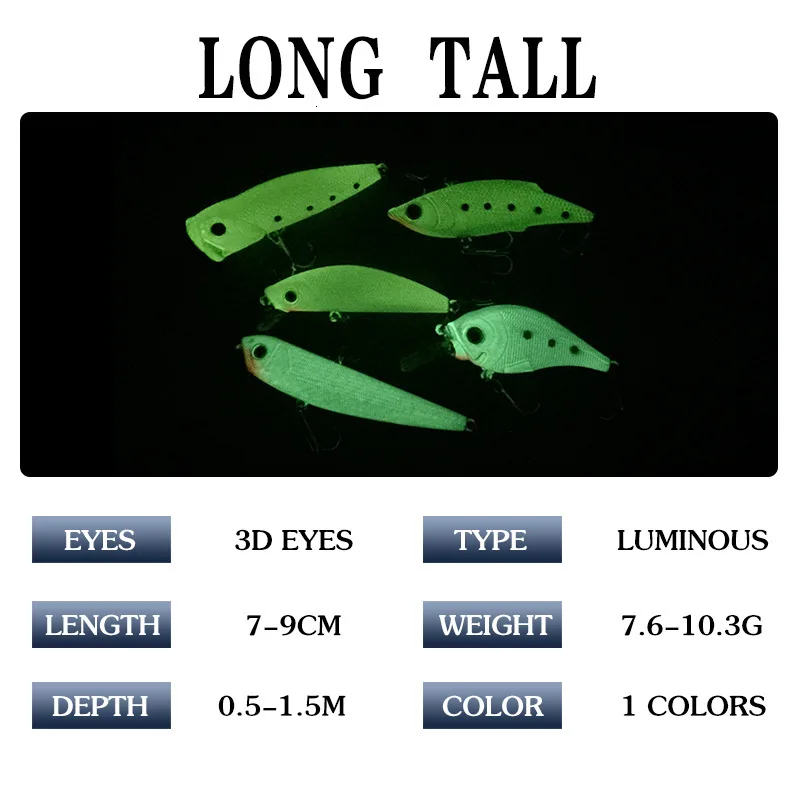 Whole Body Noctilucent Bait Luminous  Crankbait Pencil Vib Minnow Poppers Fishing Lure Set Weights 7.6-10.3g Fishing Lures 2019