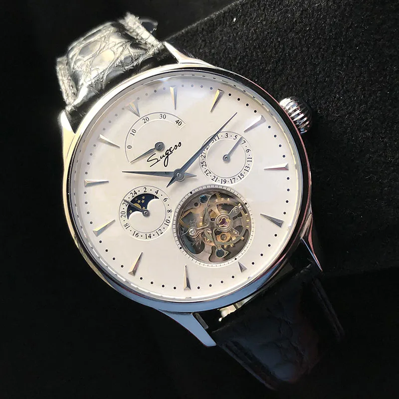 

Sugess Real Tourbillon Movement ST8007 Watch Men Luxury Brand Famous Mechanical Sapphire Tourbillon Moonpase Watches Mens 2020