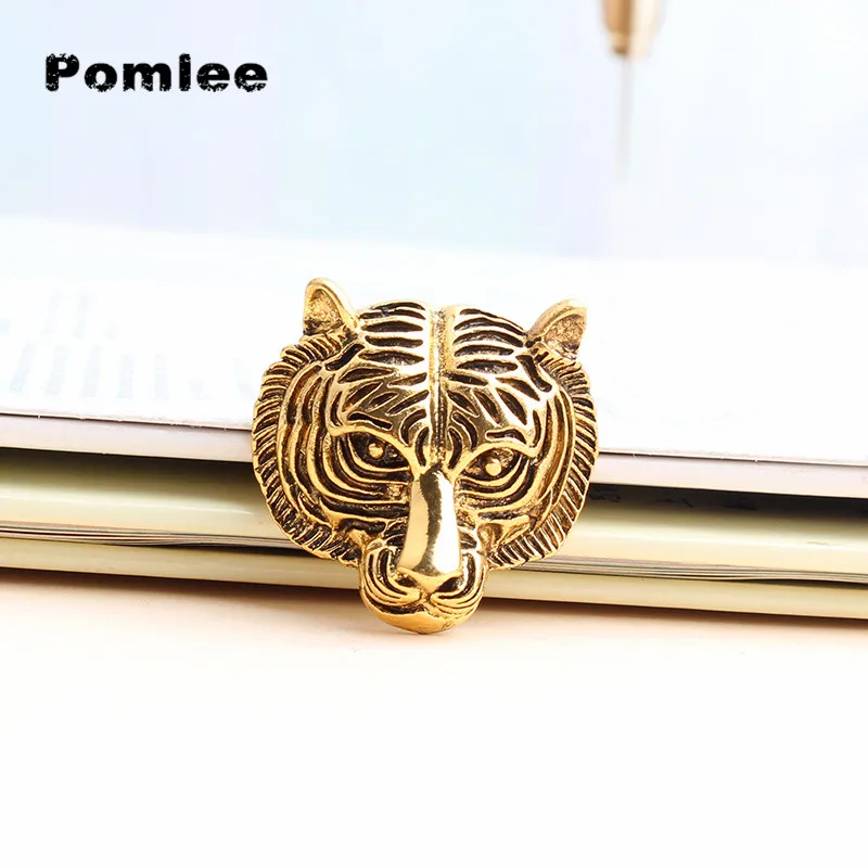 Броши Pomlee с головой тигра для мужчин милые животные заколки золотом брошь
