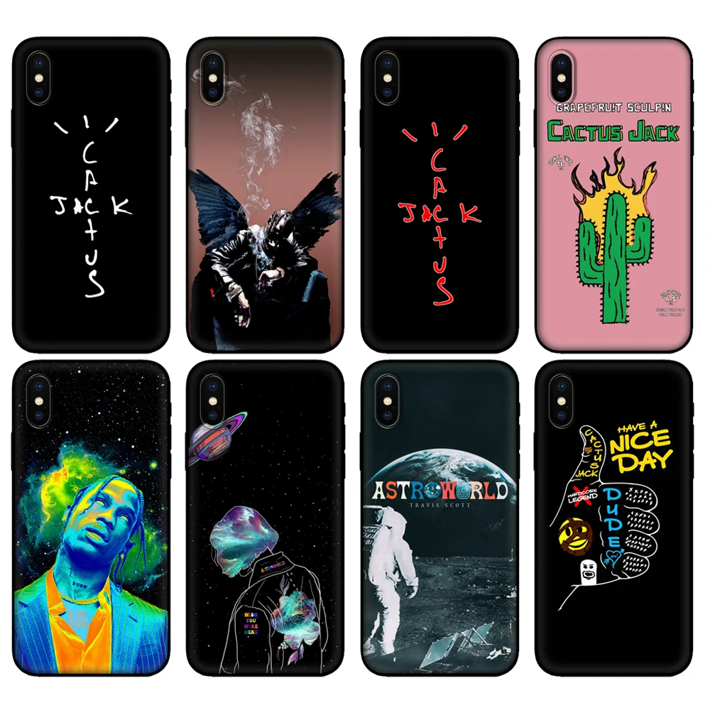 Black tpu case for iphone 5 5s se 2020 6 6s 7 8 plus x 10 cover XR XS 11 12 13 mini pro MAX cactus jack travis scott hiphop