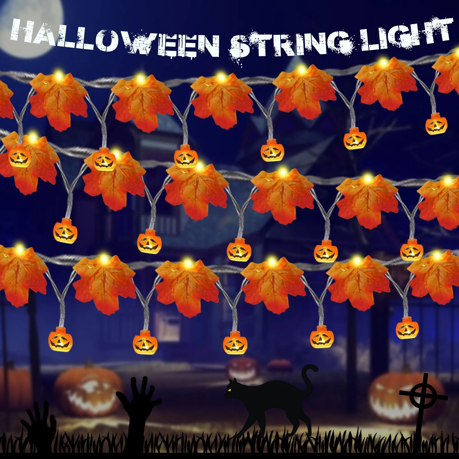 

Гирлянда из искусственных осенних кленовых листьев, 3 м, 20 светодиодов