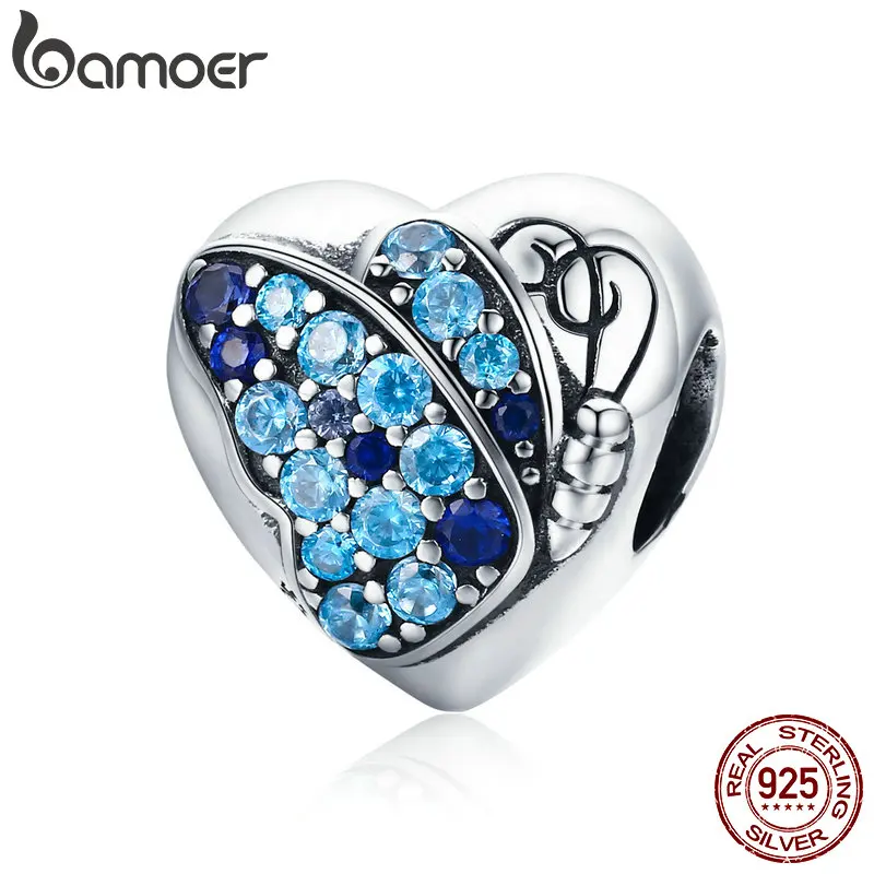 BAMOER, романтические, Аутентичные, 925 пробы, серебряные, Бабочка, цветок, любовь, сердце, бусины, браслет, хорошее ювелирное изделие, SCC653