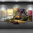5 панелей Seashore коттедж классические каудры картины постеры HD картина маслом настенное Искусство Холст домашний Декор Гостиная Украшение