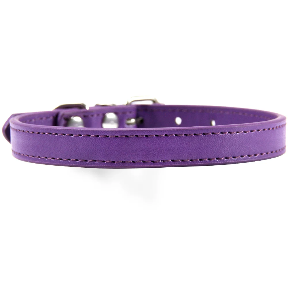 Purple Dog Collar 16 шт./лот,, 16 цветов, ошейник для питомцев кошек, собак из искусственной кожи, ошейники для щенков, ошейники для маленьких и средних собак, Starp XS/S/M/L/XL - Цвет: Purple Dog Collar
