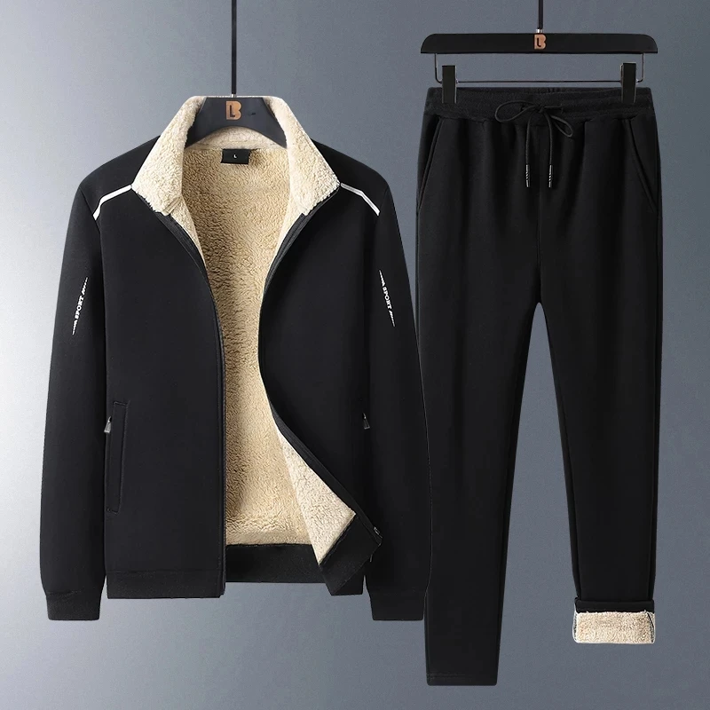 

Зимний плотный теплый флисовый спортивный костюм, мужской костюм для бега, комплект из 2 предметов, термокуртка + брюки, спортивная одежда, п...