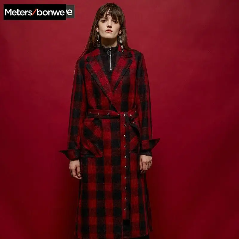Женское длинное шерстяное пальто Metersbonwe приталенное красное с регулируемым