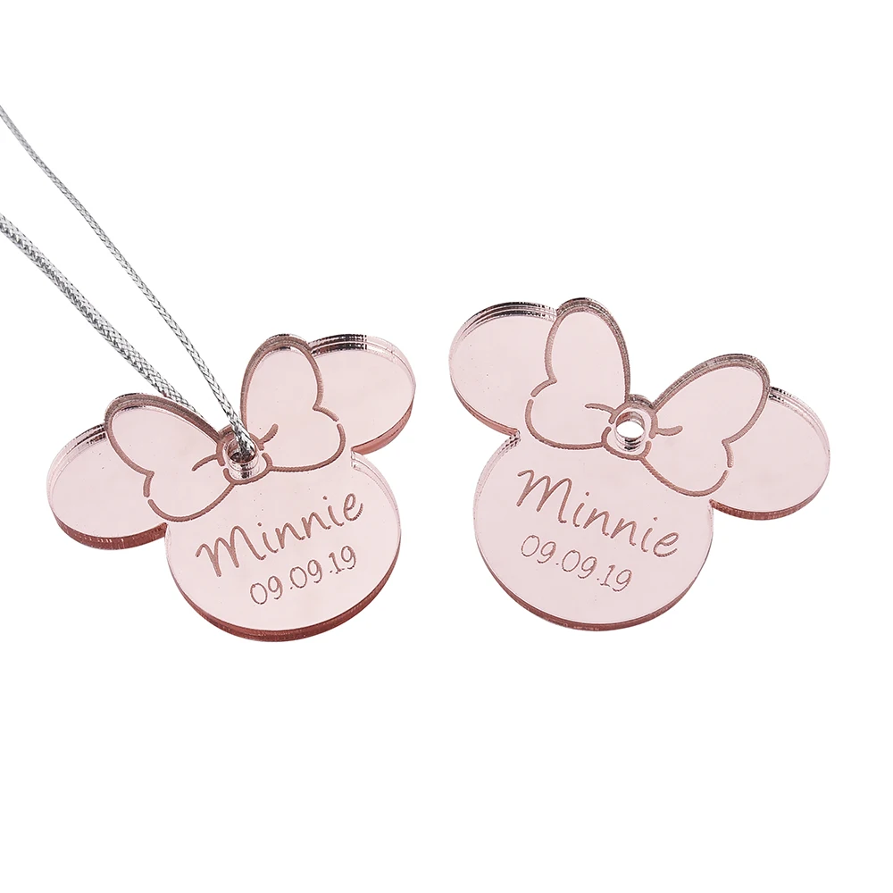 Style3 Pink 10 шт. персонализированные гравированное зеркало Минни Маус надписи имя карты метки ребенок душ украшение для вечеринки в день рождения 40 мм логотип - Цвет: Style3 Pink