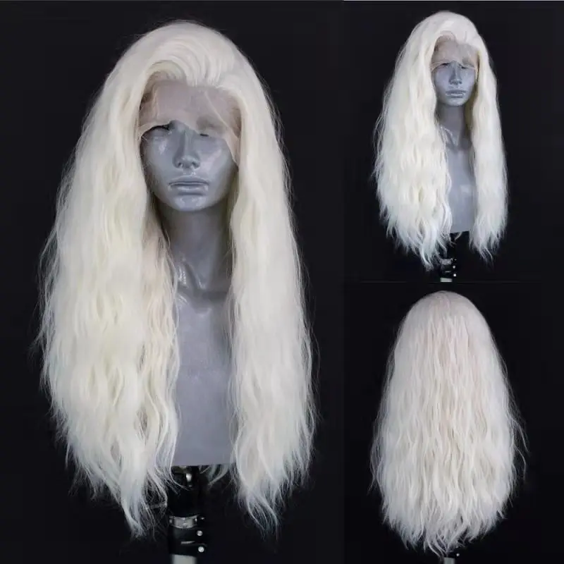 

Long Wavy Platinum Blonde Synthetic Lace Front Wig for Women Heat Resistant Fiber Hair Body Wave Wigs Glueless Cosplay Wig