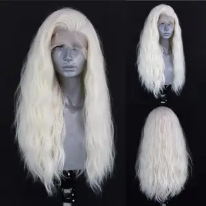 White Blonde Synthetic Lace Front Wig for Women Heat Resistant Glueless Long Wavy Synthetic Lace Wigs