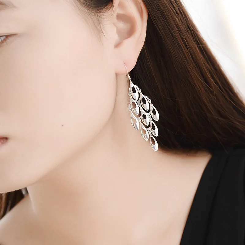 Женские серьги подвески из серебра 925 пробы с полыми листьями|Серьги-подвески| |