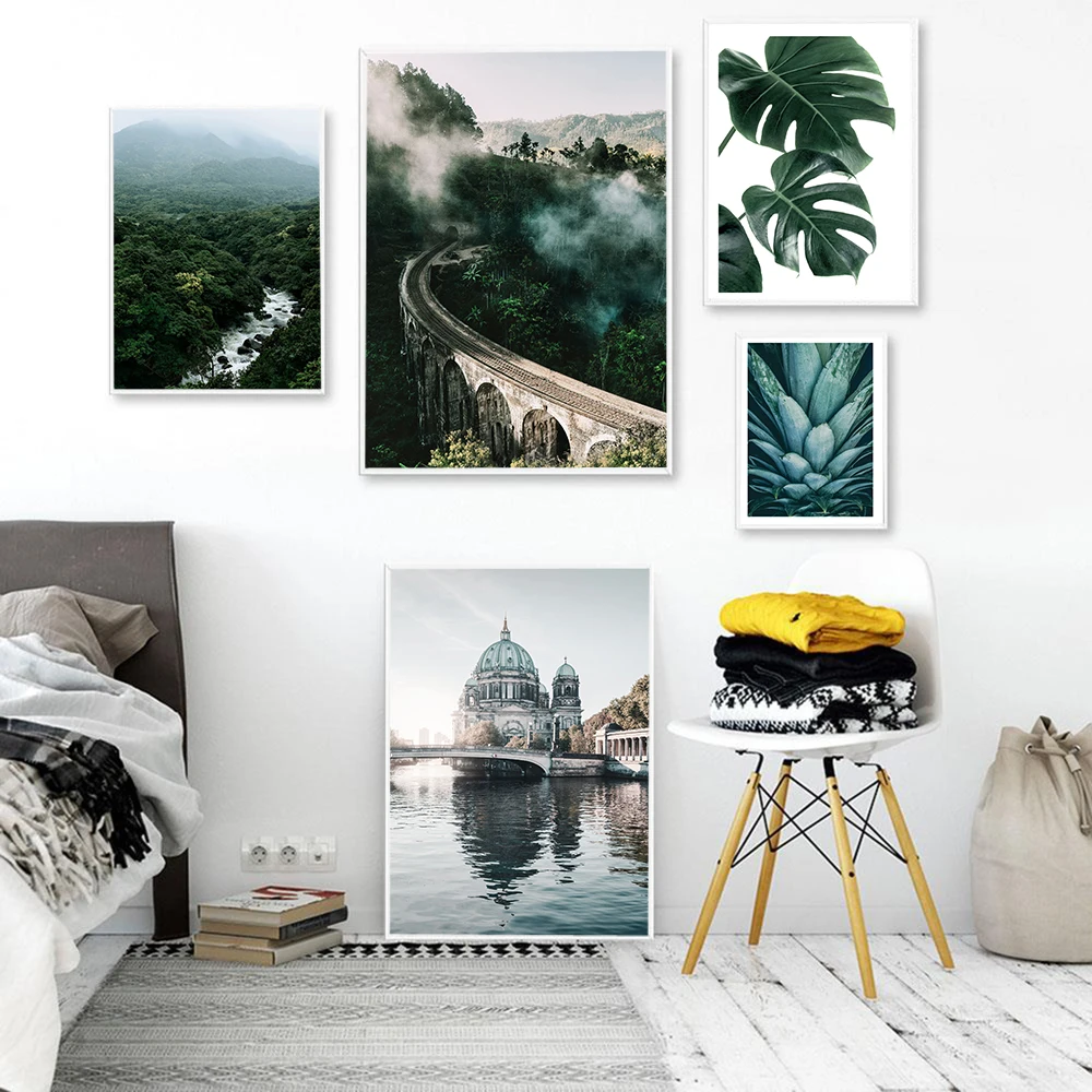 

Настенный пейзаж, холст, Постер в скандинавском стиле, девять сводов моста, Туманный лес, принт, скандинавские украшения, картины, домашний д...