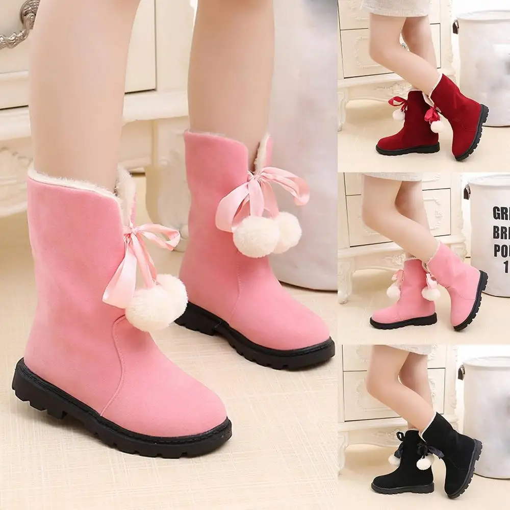 Осенне-зимняя модная однотонная длинная Уличная обувь из флока для маленьких