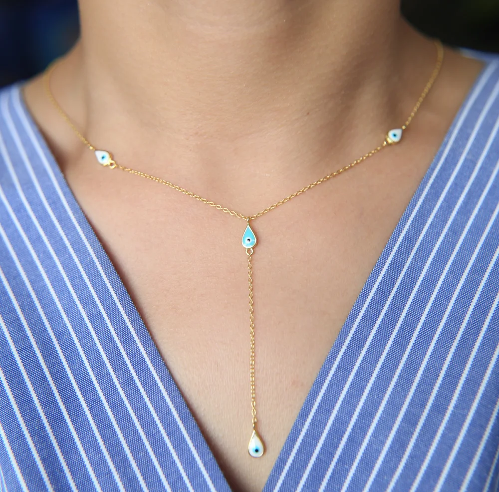 Y образное ожерелье с сине белой эмалью очаровательное ювелирное изделие из 100%