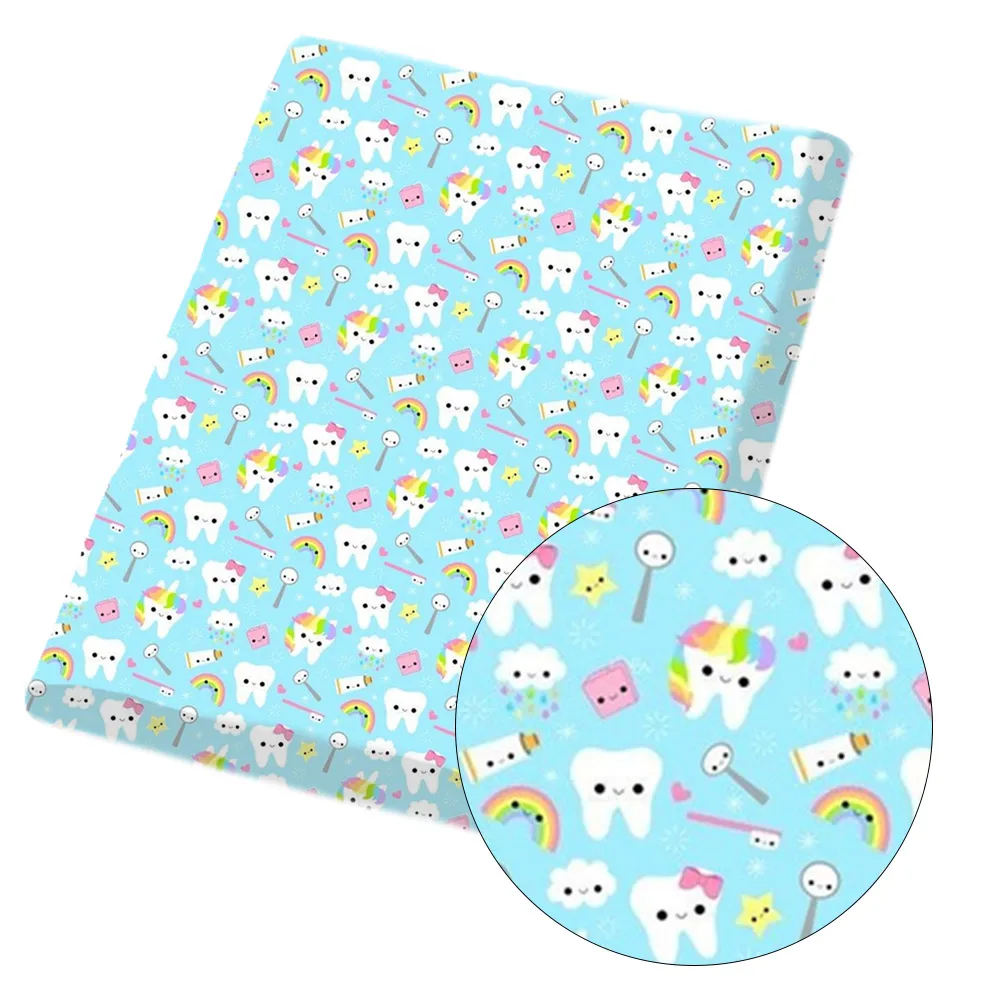 

AHB 45*150cm 1pc Polyester Cotton Cloth Sheets Cartoon Teeth Printed Fabric Clothes Bags Patchwork DIY Kids Dress Supplies