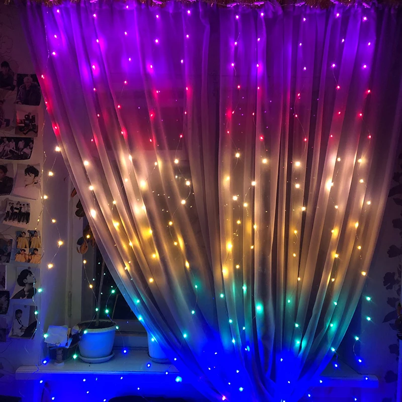 

1.5X2M Rainbow Curtain Lights LED String Garland Fairy Icicle Decorative Lights for Christmas Party Bedroom Wall Wedding Decor