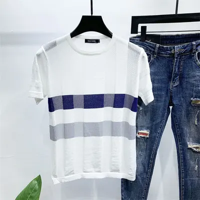 

Men's ice silk half-sleeved summer round neck knitted short-sleeved T-shirt slim