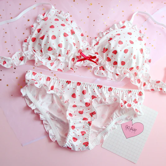 Для девочек в стиле &quotЛолита&quot клубника пуш ап нижнее бельё для комплект Kawaii &amp
