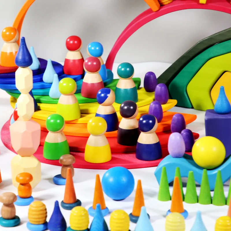 DIY Wooden 12 colors Rainbow Baby Color Cognitive Building Blocks kids/children Educational Toys Adult Creative Ornaments