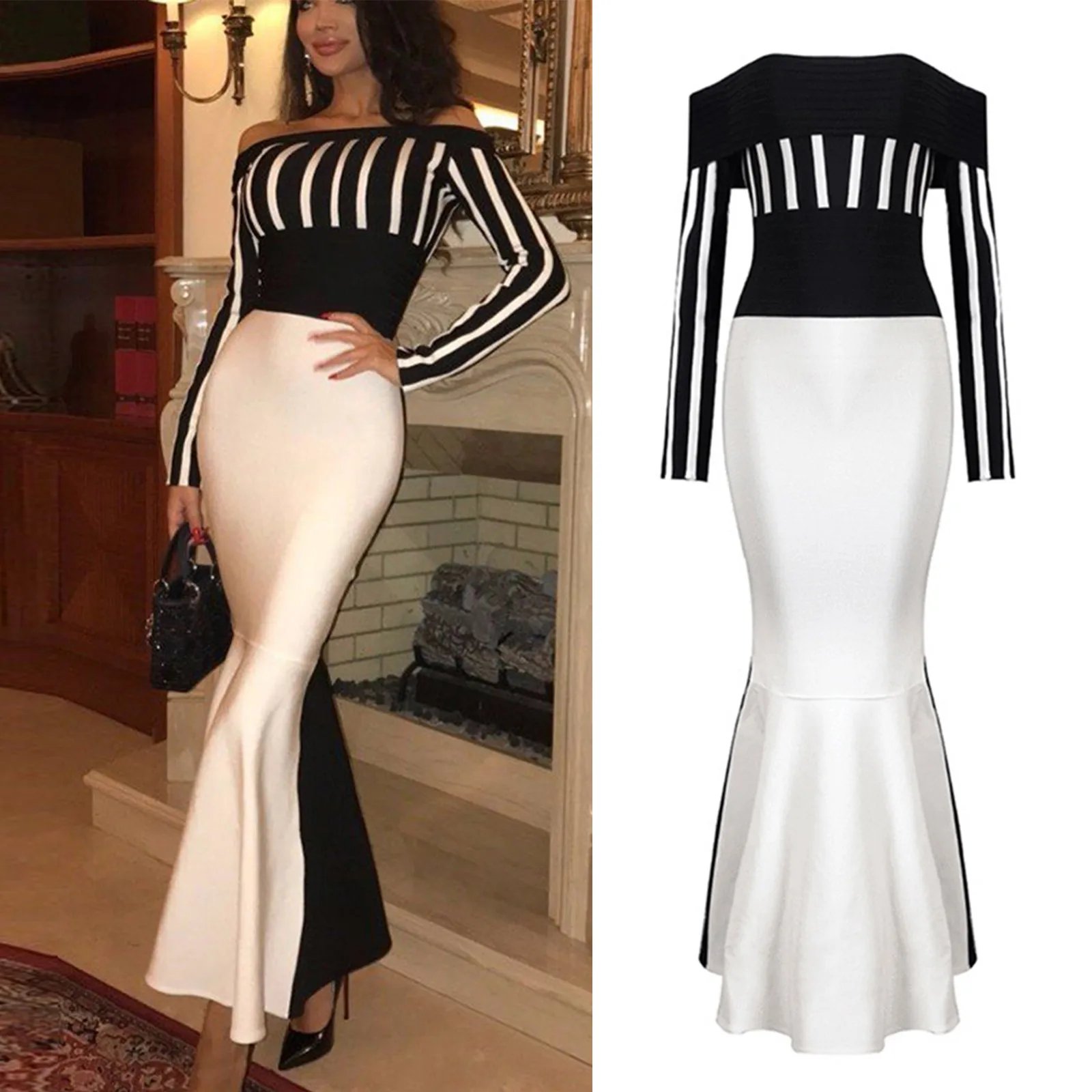 

Women Bodycon Fishtail Mermaid Dress Formal Evening Party Elegant Bardot Proms