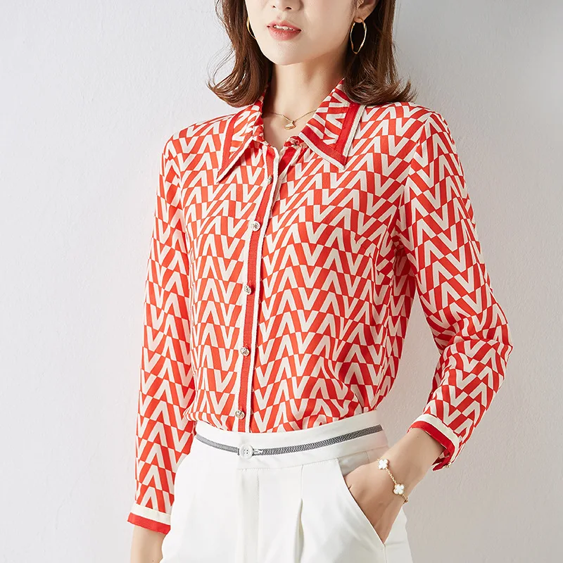 Женская рубашка из натурального шелка Топ с длинным рукавом элегантная женская