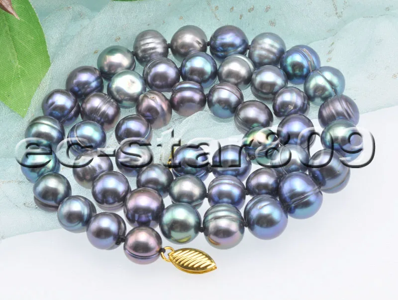 

P6801 17" 10mm Peacock-Black Round Freshwater Pearl Necklace Choker