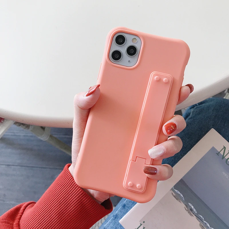 

Soft Silicone Stand Soft Matte Back Cover for Iphone 11 Pro Max X Xs Max Xr 6 6s 8 7 Plus Wristband Phone Holder Case Shockproof