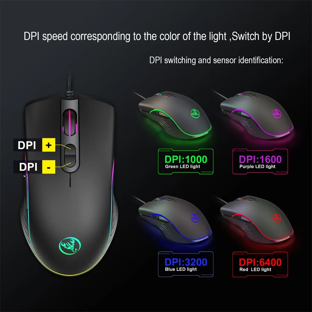 

Gaming Mouse Wired 6400DPI 4-level Adjustable Mice Gamer RGB LED Color Backlit Opto-electronic Mouse For Professional Gamer #BL1