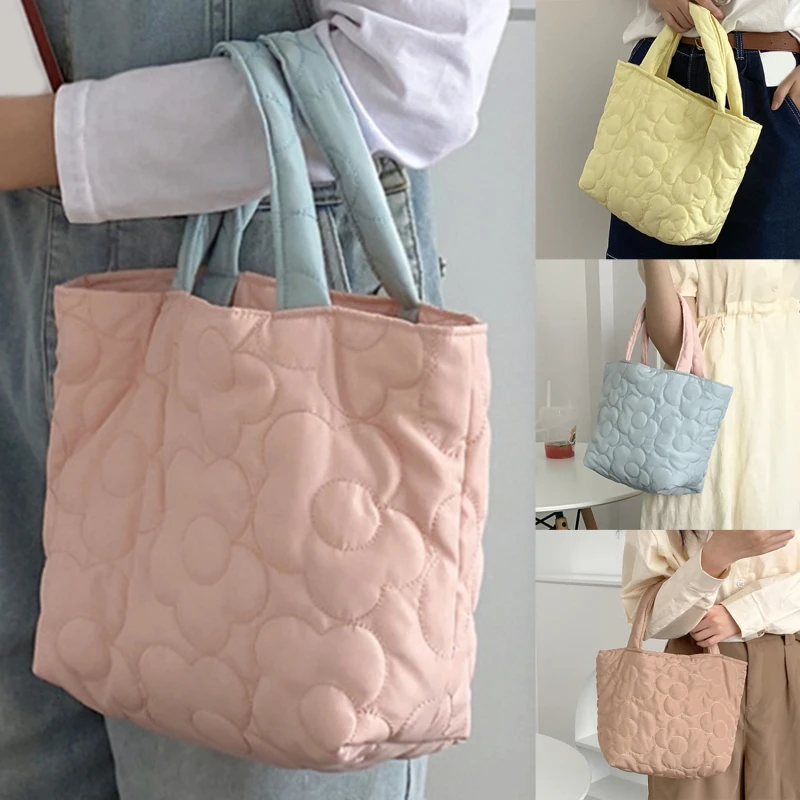 

Shopping Bags Durable Travel Storage Sweet Embroidered Flowers Reusable Women Portable Lunch Bag Handbags Organizer Pouch