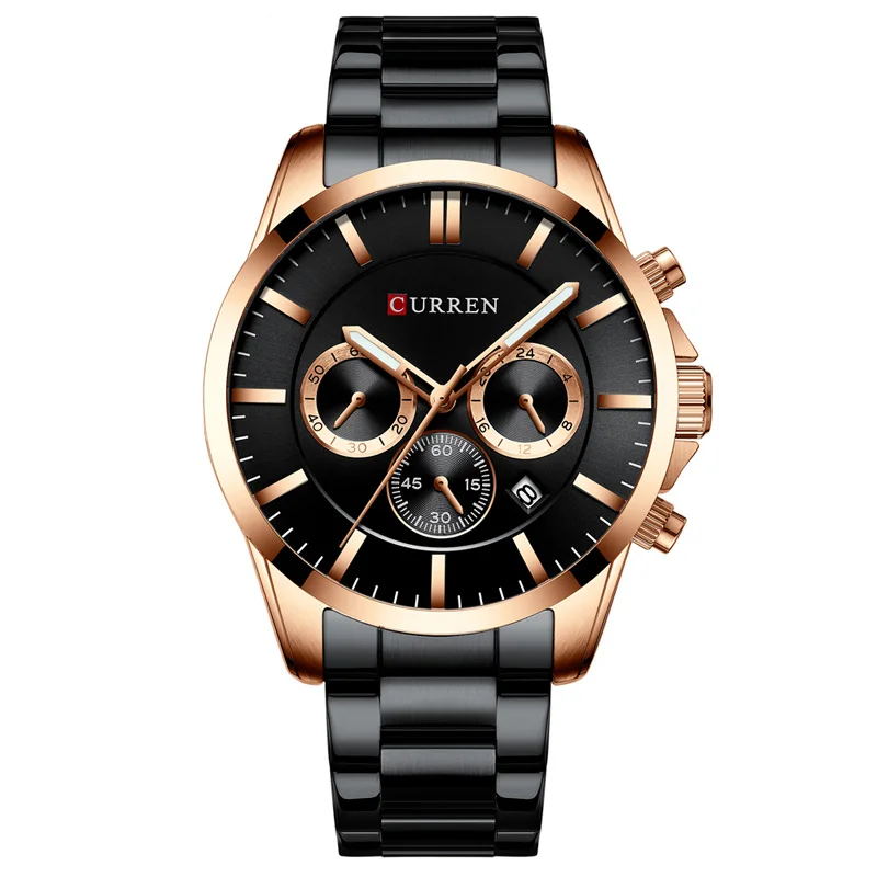 rose black Лучший бренд CURREN Роскошные мужские наручные часы Модные Кварцевые водонепроницаемые часы мужские спортивные наручные часы Военные мужские часы Relogio Masculino - Цвет: rose black