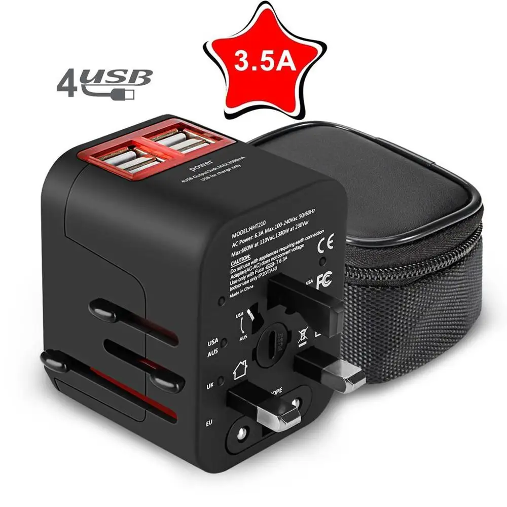 LYBALL Международный дорожный адаптер по всему миру зарядное устройство 4 USB