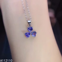 fine jewelry 925 sterling silver inlay with natural gemstone womens luxury exquisite heart tanzanite pendant necklace support d