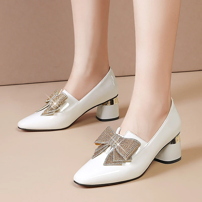 

Туфли-лодочки женские на высоком каблуке, элегантные, искусственная кожа, заостренный носок, с бантом-бабочкой, свадебная обувь, 2021