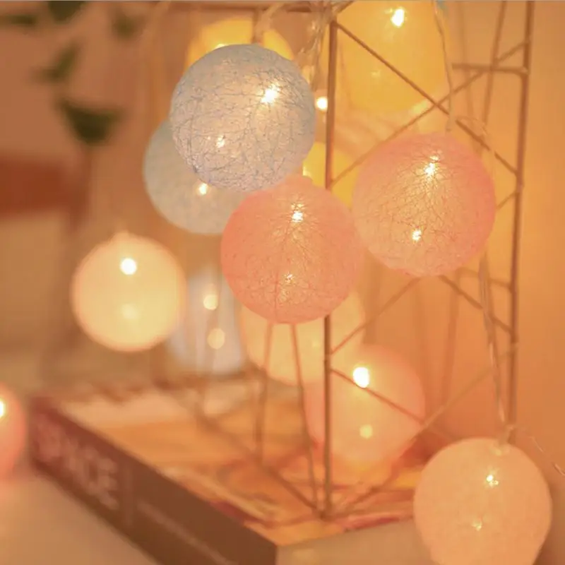 

300cm 20 Ball Led Cotton Ball Lamp String Makaron Maiden Heart String Light Children's Room Wedding Decorative Lamp Light Strip