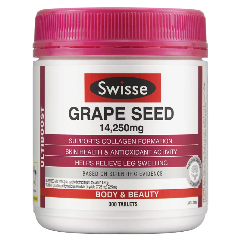 Swisse Grape Seed 14250mg 300Tabs Quality Formula Support Collagen Formation Antioxidant VitaminC Skin Health Relieve Swelling |