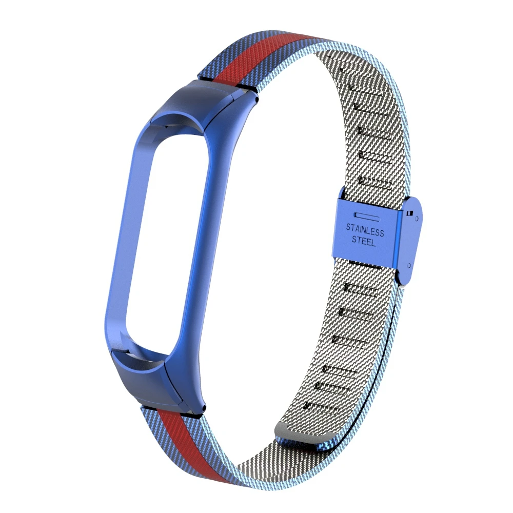Blue Red Металлический ремешок для Xiaomi Mi Band 3 Нержавеющая сталь браслет ремень Mi Band 3 Mi3 сменный ремешок; Смарт-часы Mi 3 - Цвет: Blue Red