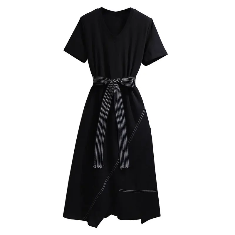 

Vestidos Mujer Zanzea Ukraine Summer 2020 New Large Women's Fat Mm Personalized V-neck Stitching Irregular Belt Waist Show Thin