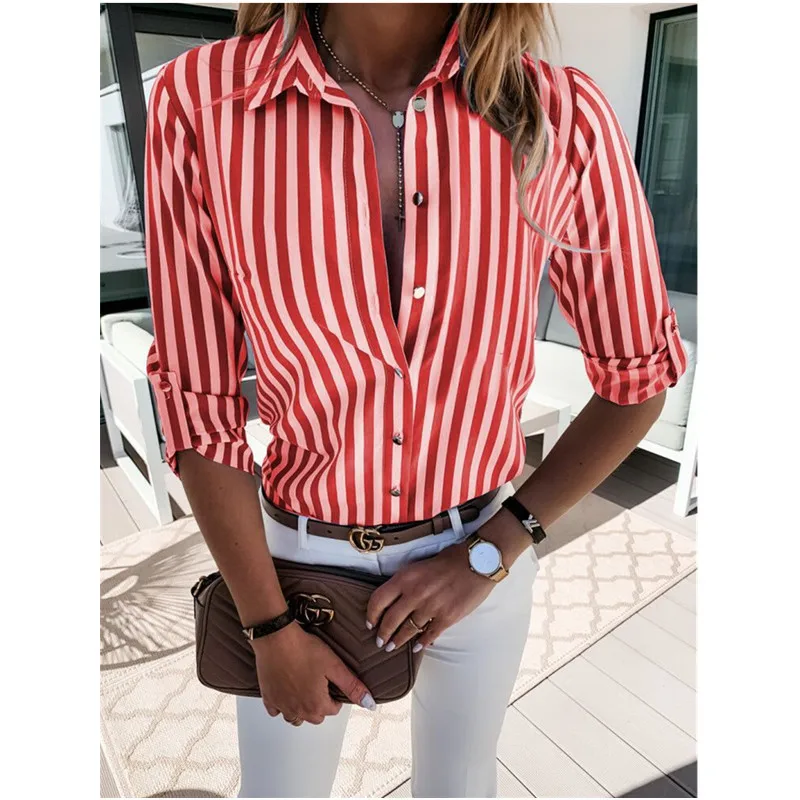 

Casual Autumn Long Sleeve Button Striped Blouse Office Slim Black Shirts Top 2020 Fashion OL Commuter Career Blouse Women Blue