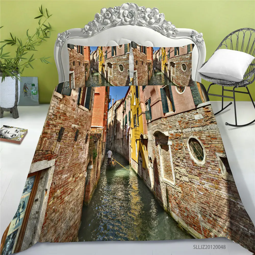 

3D Bedding Set King Size Duvet Cover Set Romantic Architecture Print Bed Set Pillowcase for Kids Adult Home Decor