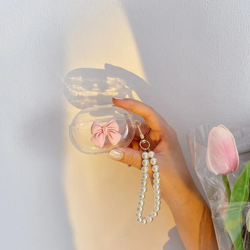 Новый милый розовый красный бант из ТПУ прозрачный чехол для наушников студийной