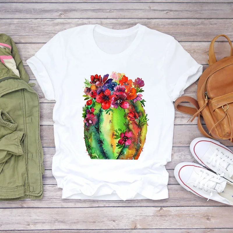 

Women Cactus Plant Cute Kawaii Casual Fashion Printed 90s Lady T-shirts Top T Shirt Ladies Womens Graphic Female Tee T-Shirt