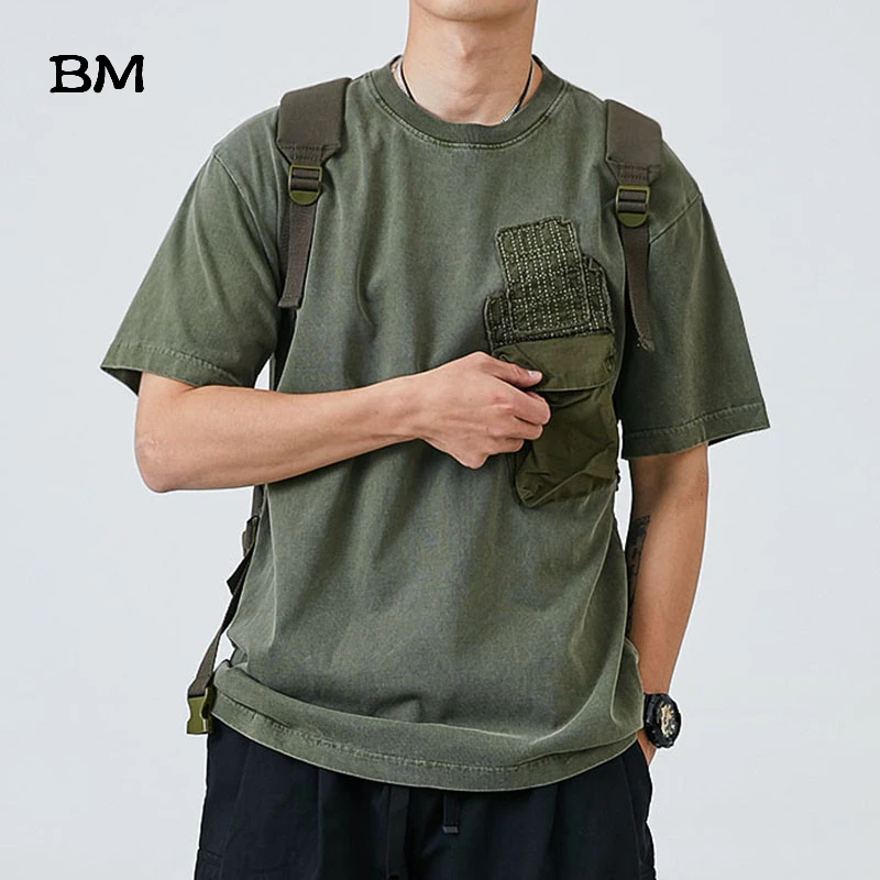 Летняя модная мужская футболка в стиле милитари ретро японский стиль Харадзюку