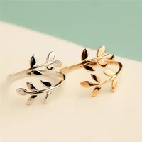 the new gold silver color olive tree branch leaves open ring for women girl wedding rings adjustable knuckle finger jewelry xmas