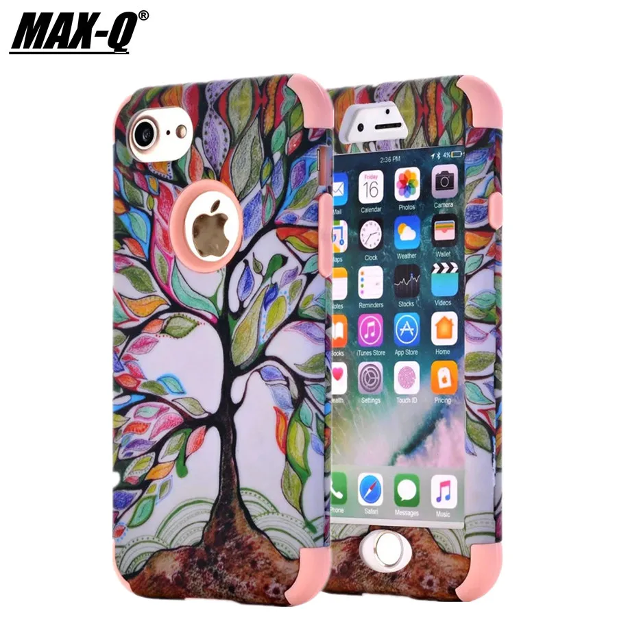 MAX-Q для iPhone 7 Plus 5 &quotчехол с деревом на заднюю панель 8 шт + Мягкий силикон 3 в 1