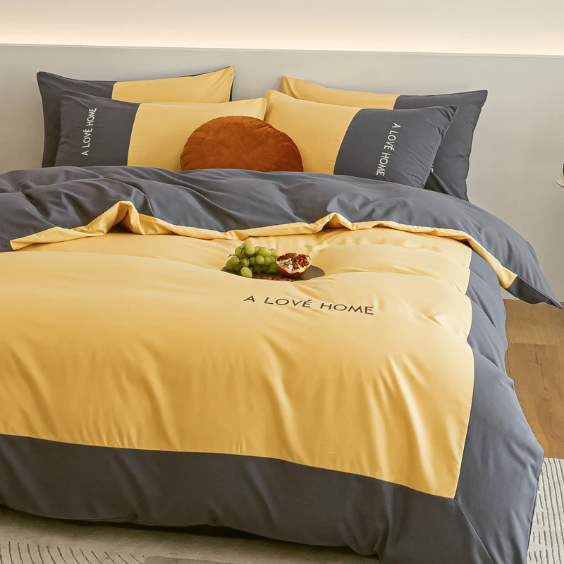 

Nordic Double Bedding Set Full Size Cotton Minimalist Comfortable Sheet Bedding Set Pillowcase Parure De Lit Home Textile DF50SJ