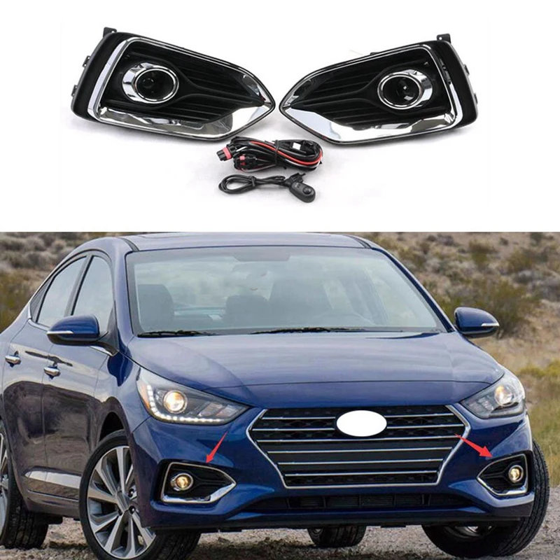 

1 Pair Front Bumper Fog Light Kit with Wiring Switch Bezel for Hyundai Accent 2018-2019 2020 Accessories